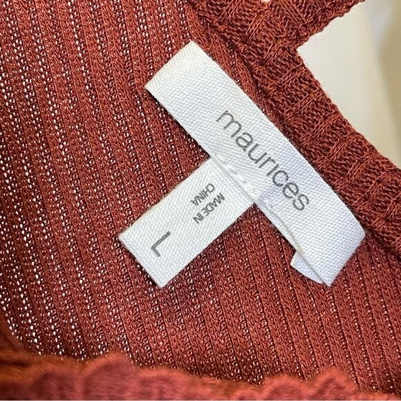 Maurices, Rust Orange Ribbed Lace Strappy Detail Long Sleeve Shirt. Size Large. - Picture 3 of 6